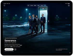 iPad Air, front exterior, screen displays Severance on Apple TV app