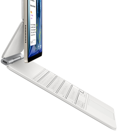 iPad Air, Starlight color, attached to Magic Keyboard, white color, side exterior