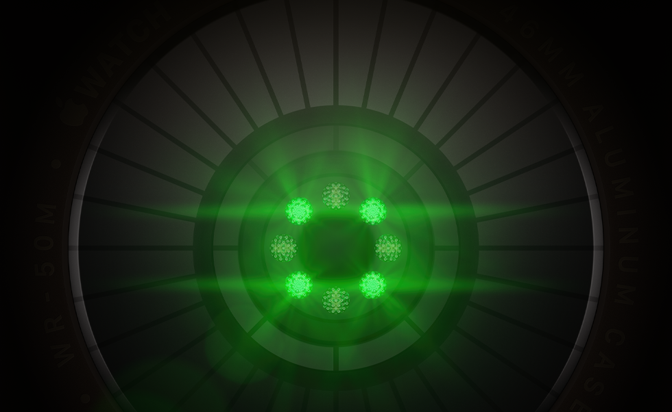 Health Sensing System with multiple round sensors with glowing green LED lights