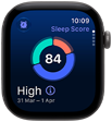 Apple Watch Series 12, aluminum case, space gray color, sleep score circle graph, right side exterior, Digital Crown