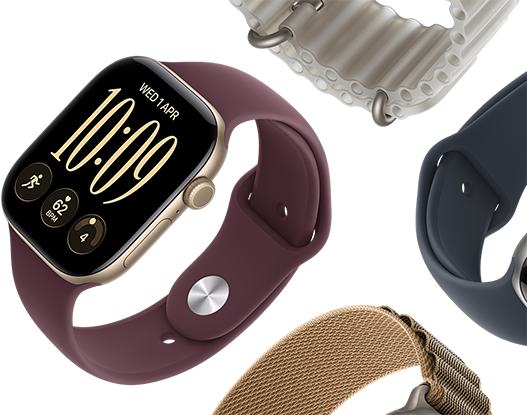 Apple Watch Series 11 bands: purple fog Sport Band, anchor blue Ocean band, light blue Alpine Loop