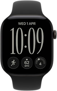 Apple Watch Series 12, Aluminium case, black color, Responsive Art watch face, Sport Band, black color