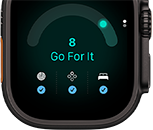 Apple Watch Ultra 4, titanium case, black color, readiness score of 8, right side exterior, Digital Crown, raised side button