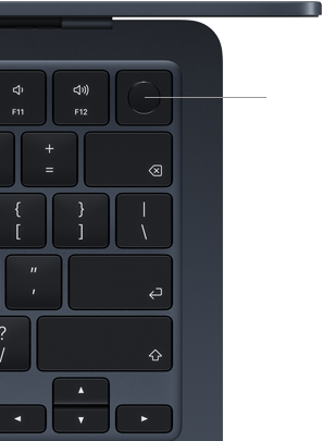 MacBook Air keyboard, top right, demonstrating the location of the Touch ID button