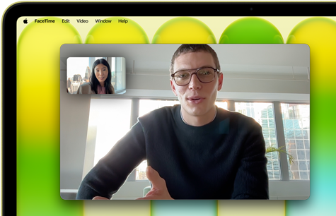 MacBook Neo, citrus color, video call onscreen, Center Stage feature keeps user centered in the frame